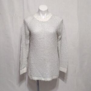 XOXO Cozy Soft Fuzzy Open Knit Ribbed Lounge Pullover Tunic Sweater Top Medium